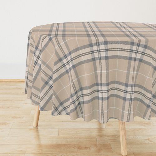 Equestrian Plaid Heritage Tartan Autumn Hunt Club Style in Grey & Beige