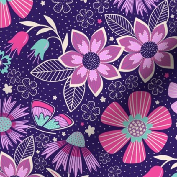 (M) Neon Midnight Garden - craft maximalism - dark purple