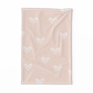 Soft White Watercolor Hearts Directional on Blush Linen in Large