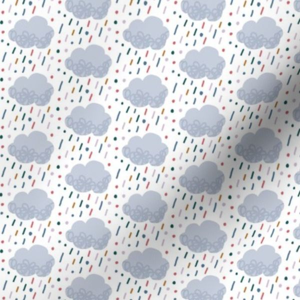 Small - Whimsical Winter Clouds - Playful Rain In White