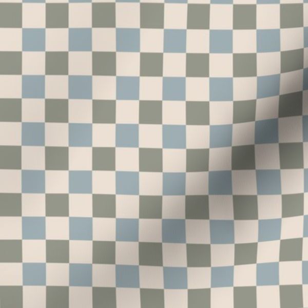(M) Classic Vintage Soft Gingham Check in Beige Blue & Sage Green