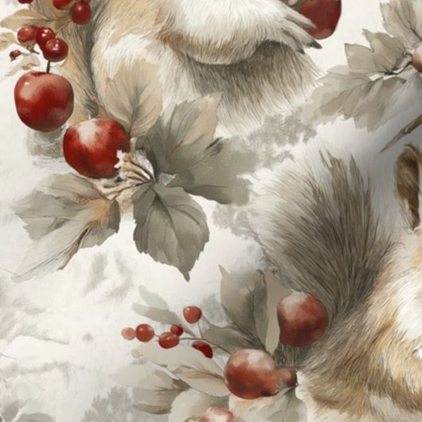 Vintage Squirrel Woodland Berries Autumn Nature