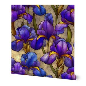 Ornate Purple Blue Iris Stained Glass Victorian Floral