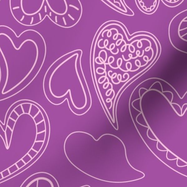 XLG Playful Hand-drawn Line Art Hearts in Coquette Pink & Violet