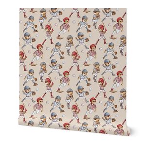 Baseball Bears in Uniform - Playful Sports theme on beige - Medium