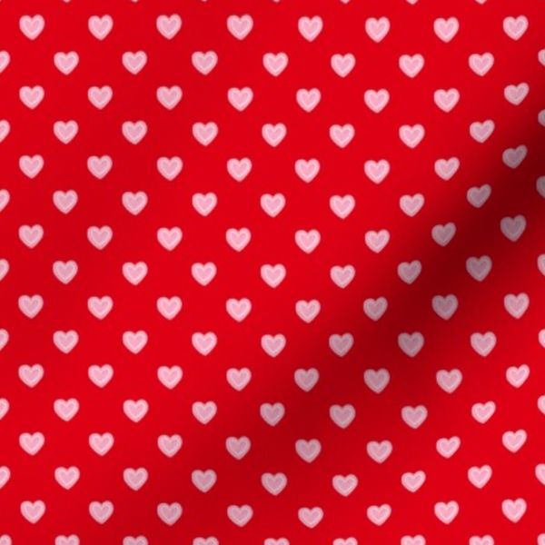 Tiny Painted Heart Dots in Pink on Red