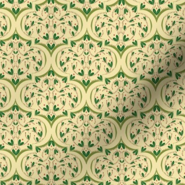 Green Leaf Ogee On Butter Yellow - Medium