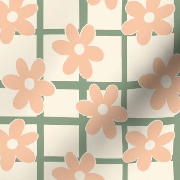 Peach Daisies Sage Grid - Kids & Baby small scale