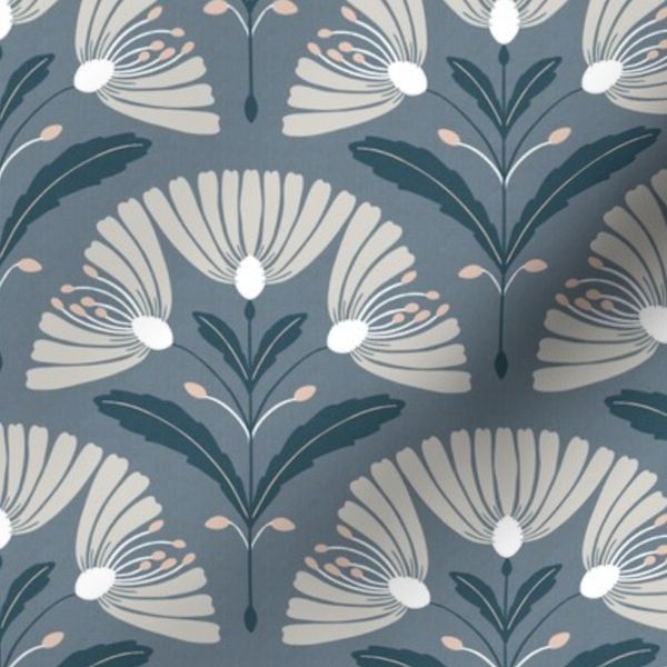 (M) Retro Timeless Textured Wildflower Botanical Scallop Trellis dusty blue