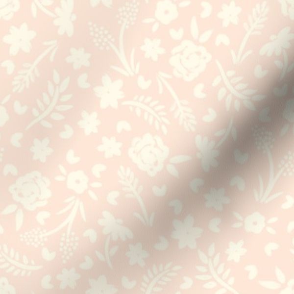 (m) dainty folk art painted tossed farmhouse florals - blush pink & cream