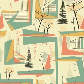 Mid Century Modern Geometric Architecture Pattern