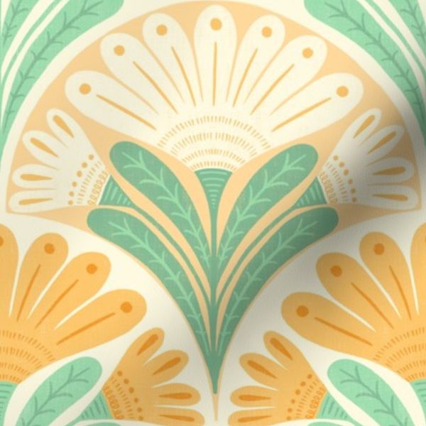 Orange & Green Mid Century Modern Cute Daisies Preppy Boho Floral / Small