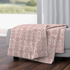 Scandi Folk Art Floral Stripe - Dark Dusty Rose - Medium Scale