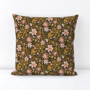 Medium scale Hand Drawn Earthy Boho Botanical Flowers