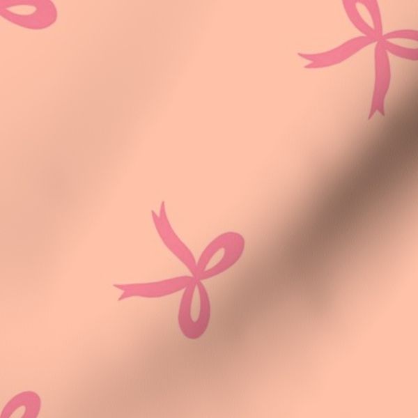 Medium Hand-Drawn Pink Ribbon Bows on Peach - Minimalist Coquette Girly