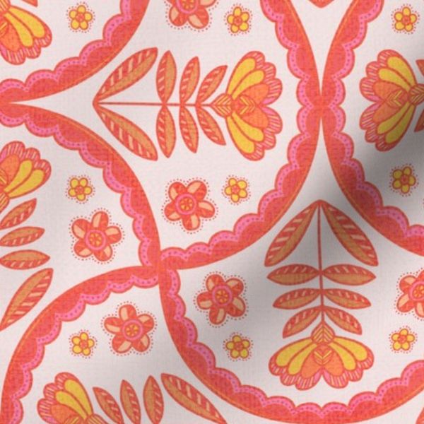 M Vintage Cottage Floral Cream Red Yellow For Home Decor Walls Upholstery