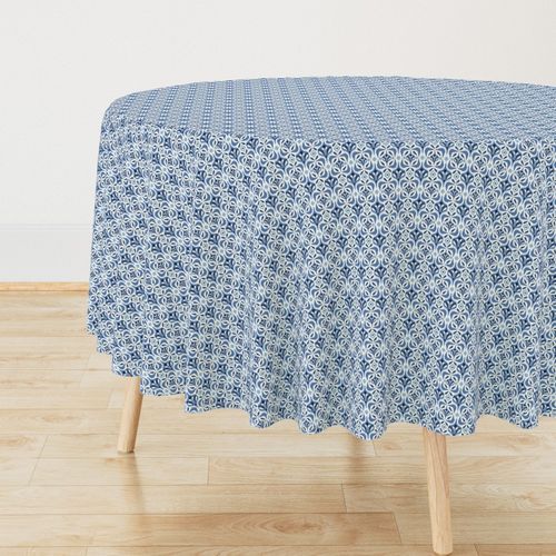 Boho Ikat Geometric - Modern Folk Ethnic Style Ivory & Tonal Blue (S)