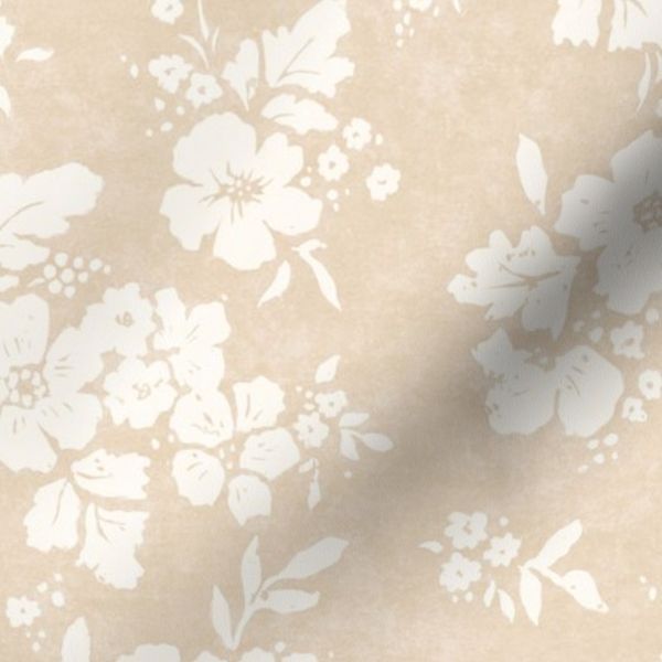 L Vintage Watercolor Vibe Floral Rustic Folk Botanical Coastal Dune Beige