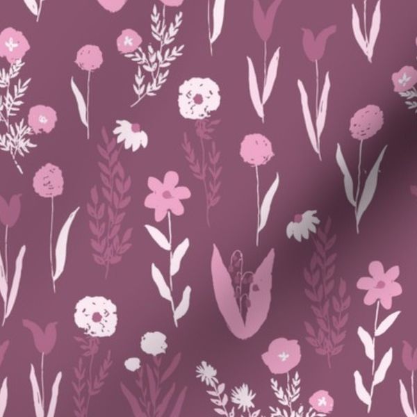 Whimsical Pink Wildflower Floral Pattern for Girly Cottagecore Nurseries