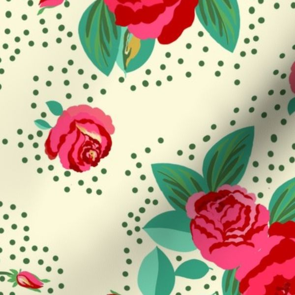 Country Retro Floral Roses Spring1L 12 dots texture cream
