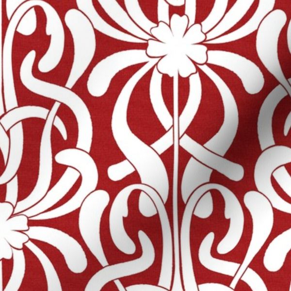 Nouveau Tendrils in White & Red  - Retro Vintage Flair