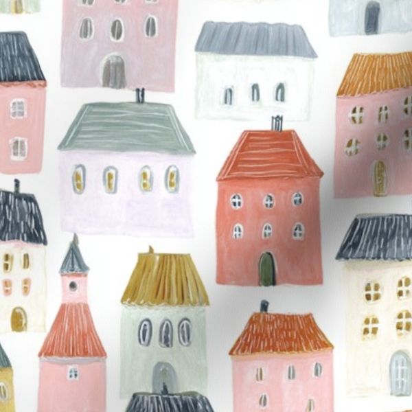 Whimsical Watercolor Village Houses