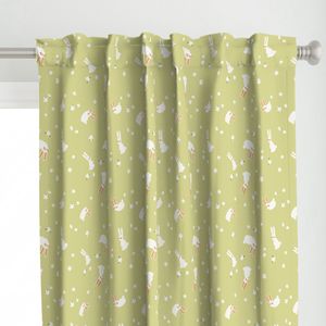 whimsical farmhouse easter bunny rabbits & scattered small cozy flowers
