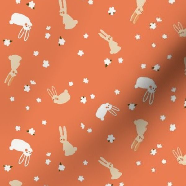mini kid print whimsical handdrawn easter bunny rabbits & scattered flowers
