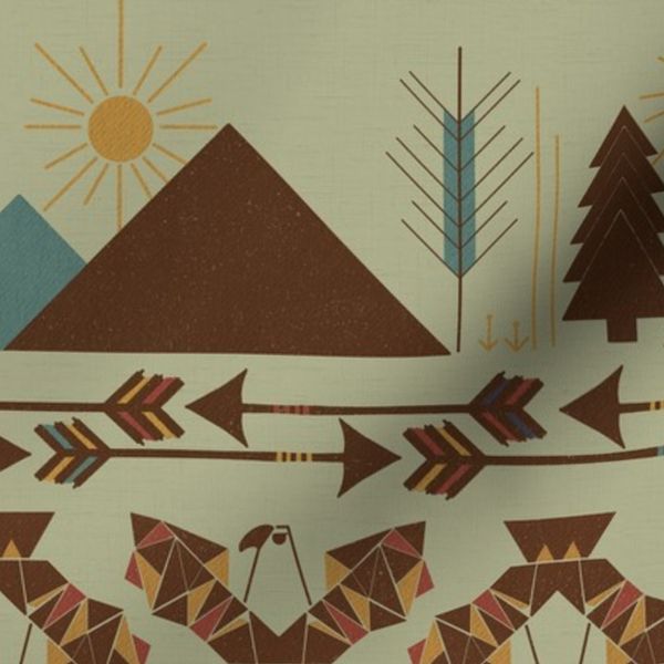 Tribal Southwestern Desert Landscape Thunderbirds Arrows Mint M