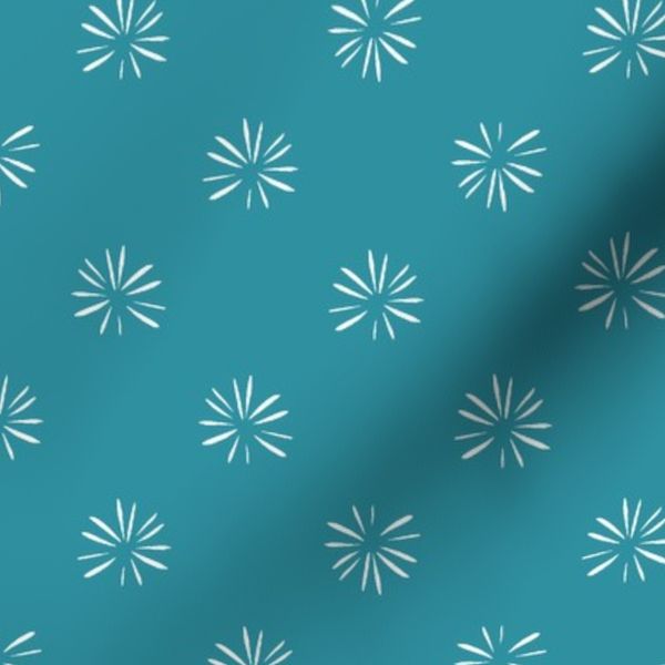SMALL WHITE STARBURST ON TEAL 6 INCHES