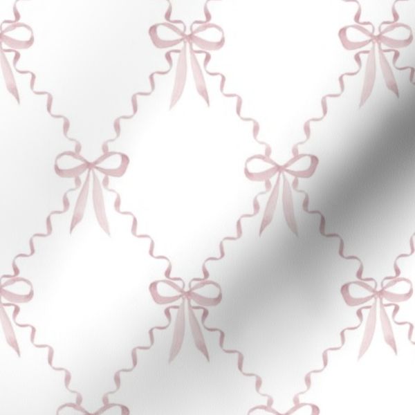 Watercolor pink bows on harlequin white background