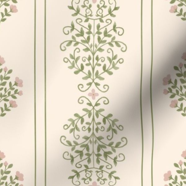 Heirloom Floral Vine Stripe in Garden Blush on Cream in Medium