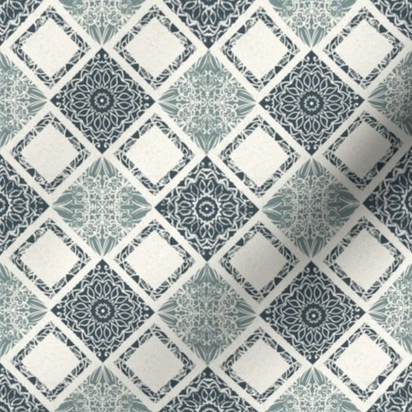 Modern Check Intricate Hand Drawn Mandala Lace Hague Blue Small