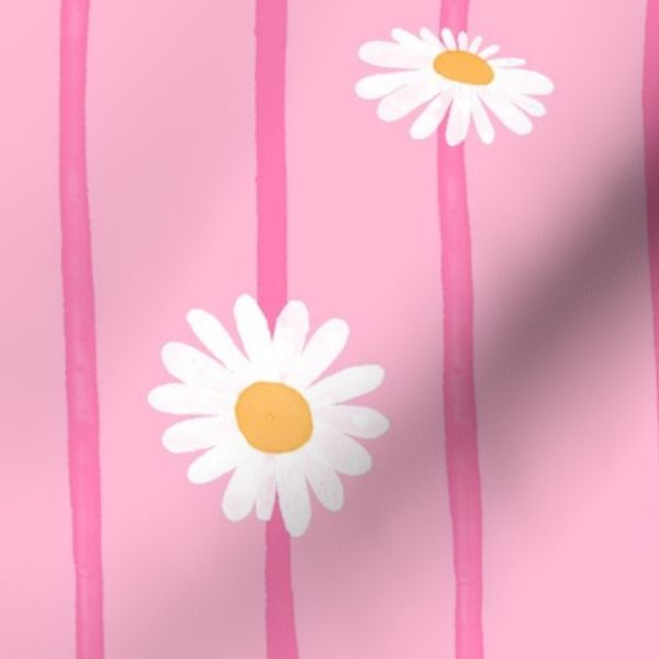 White Daisy Stripe Floral Pattern for Spring Home Decor