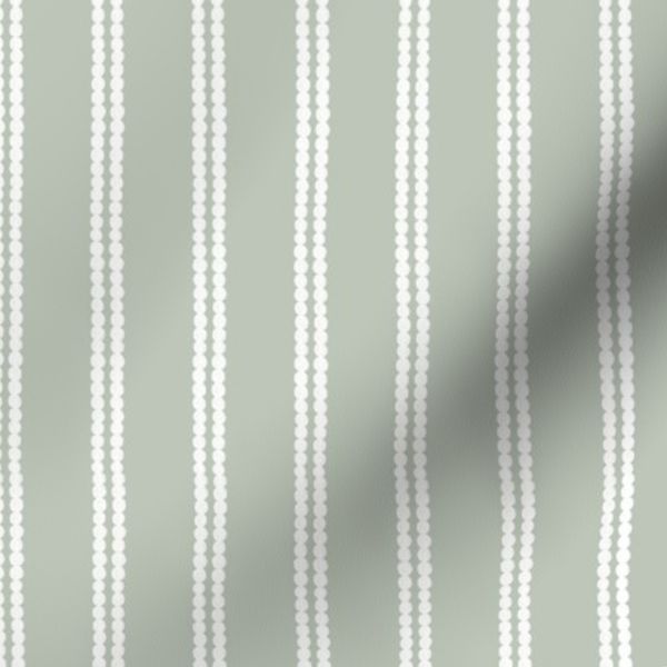 Small Double Thin Sage Green Dotted Stripe - Hand Drawn Dot Stripe - Spa