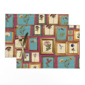 Vintage botanical wildflowers collage exhibition in magenta pink