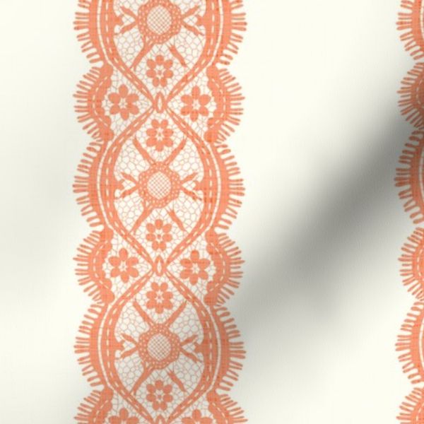 L Peach lace stripe on white linen for soft cheerful interiors