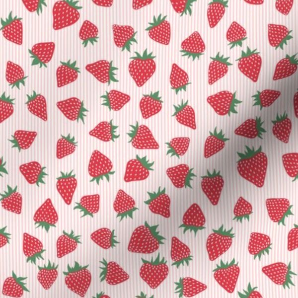 Sm- Modern Red Strawberry Fruit & White Seeds with Thin Pink Stripes