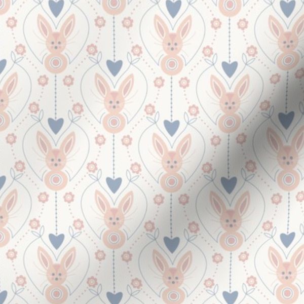 Soft Nordic Nursery Rabbits & Hearts - Soft Pastel Hand-Drawn Pattern - S