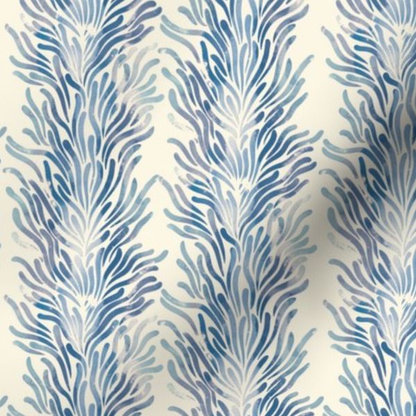 Waving Seaweeds In Watercolors - Blue tones on off white - 12