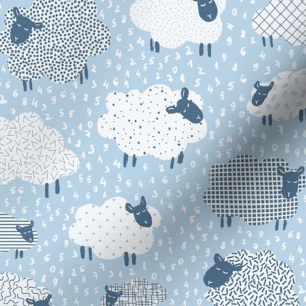 Playful Sheep Numbers Powder Blue Cloud Pastels For Baby Boys Kids Nursery