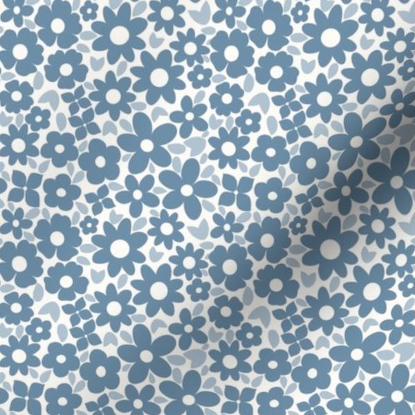 Flour Sack Prairie Floral Pattern in calm dusty denim blue and off white