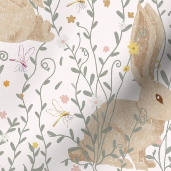 Vintage woodland Bunny Rabbits in Meadow Medium