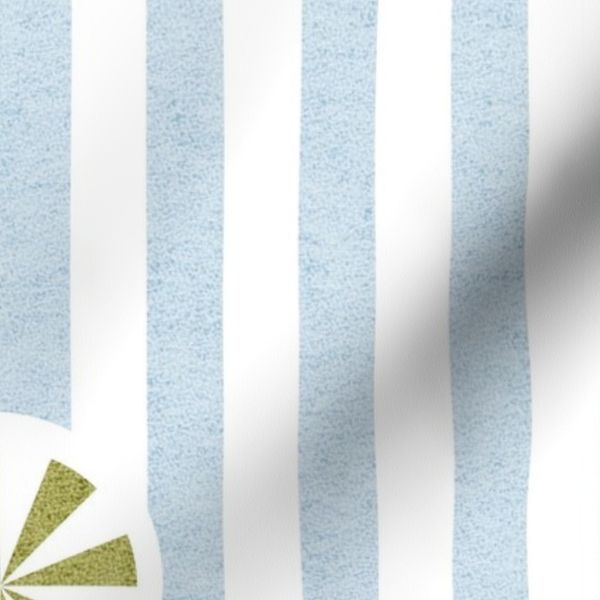 (Large) Playful Block Print Stripes and Umbrellas - Blue Lime Green