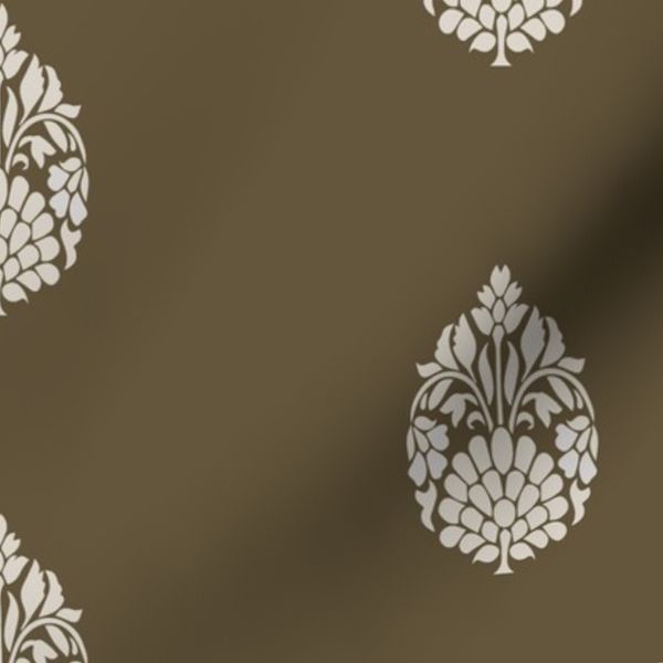 Moody Khaki Green Grandmillennial Hydrangea Damask in Cream