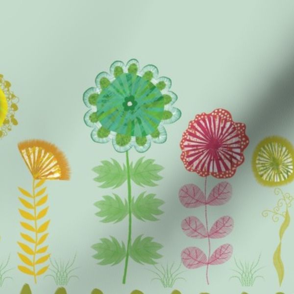 Whimsical Floral Border young at Heart on soft sea green