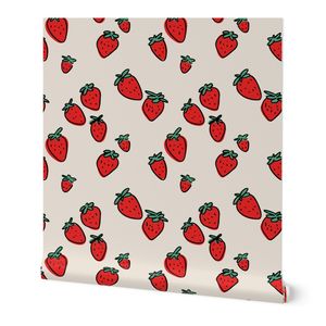 Fat Strawberry garden summer fruit freehand ink retro red green sand
