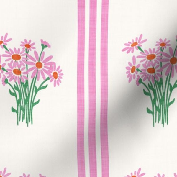 Triple Daisy Stripe Bright Pink Linen