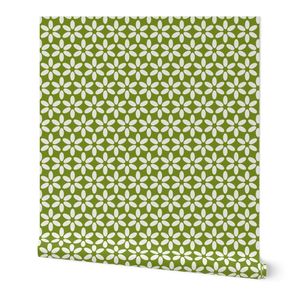 Boho Geometric Flowers - Boho Fun Vibe - Lime & Cloud Dancer - Small Scale