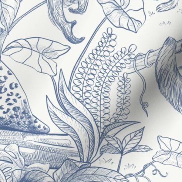 Tea Party in the jungle Toile Soft blue Cream
